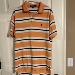 Polo by Ralph Lauren Men's Orange and White Striped Polo